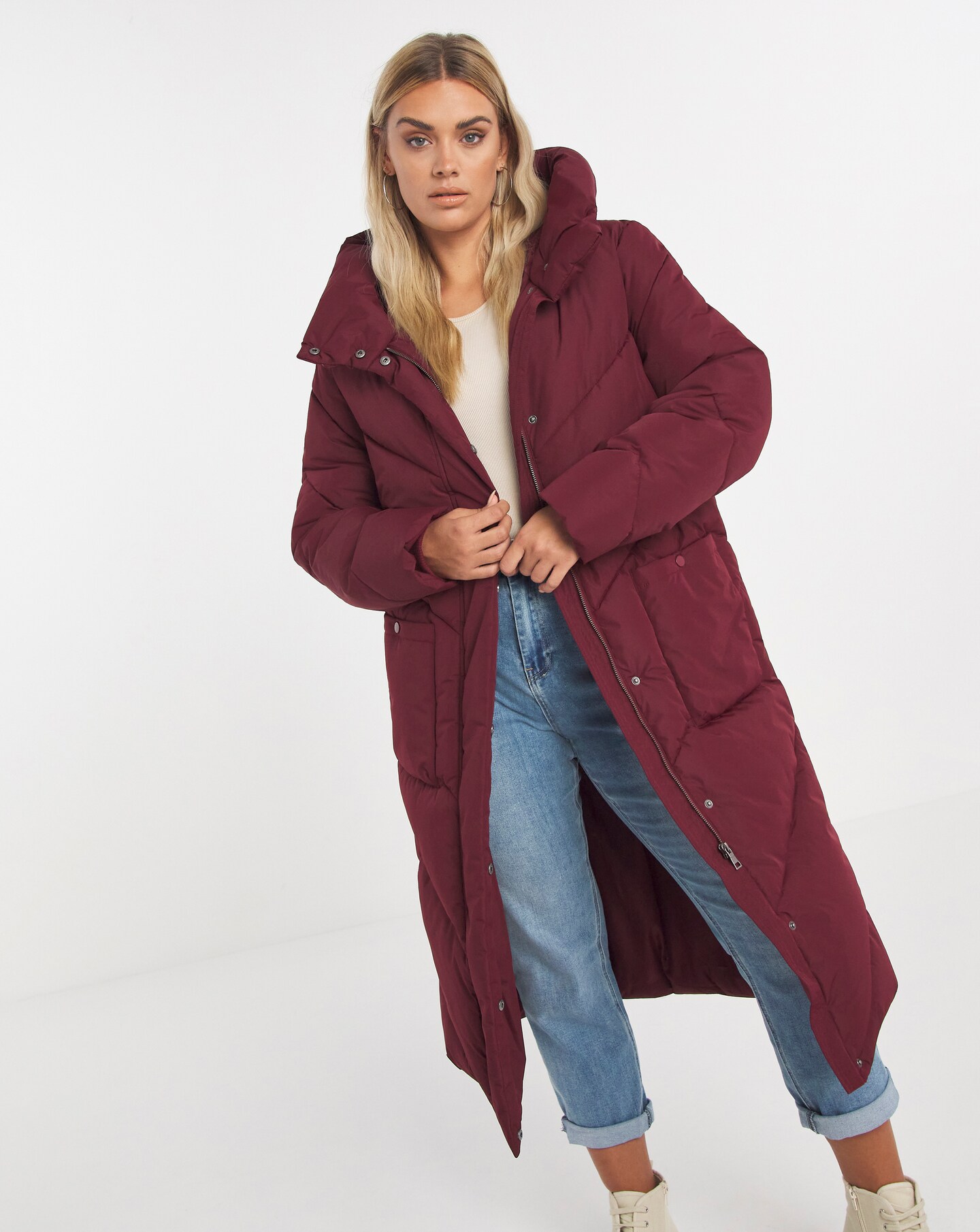 Burgundy Long Padded Duvet Coat | Simply Be