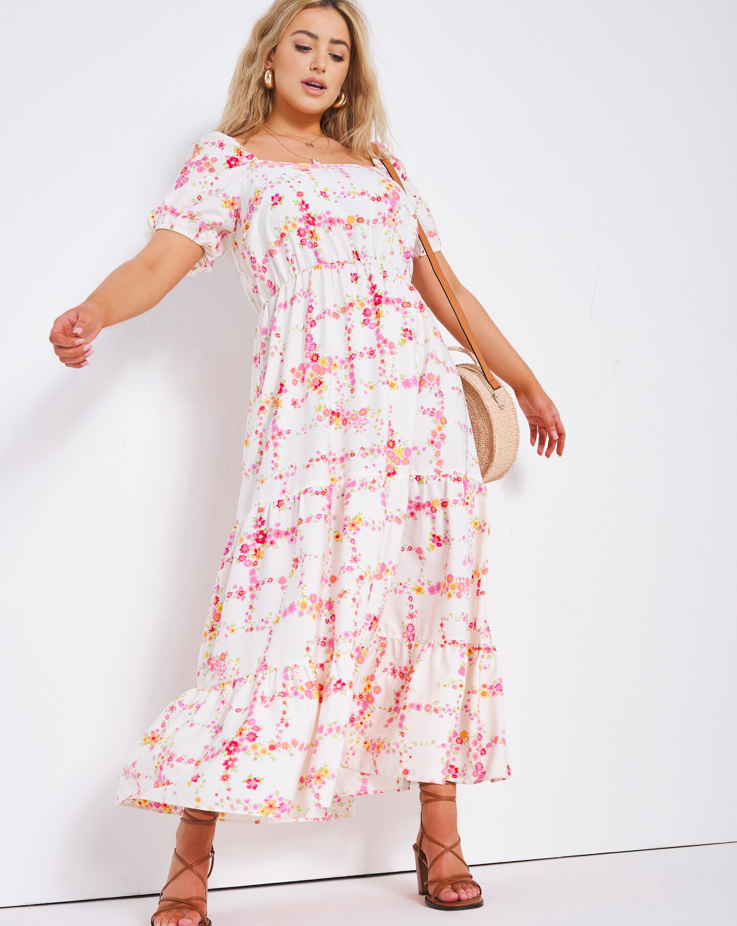 cross back floral maxi dress