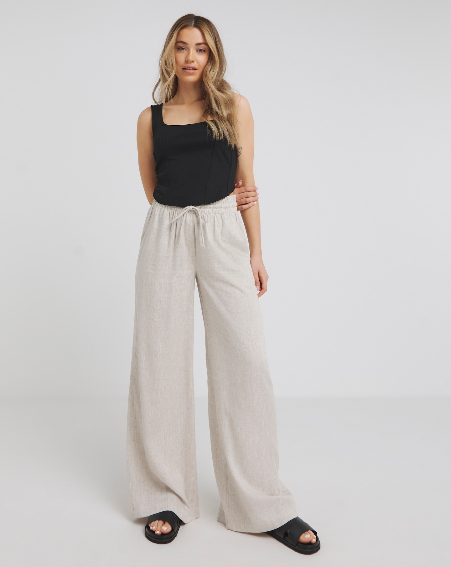 Linen wide leg trousers sales