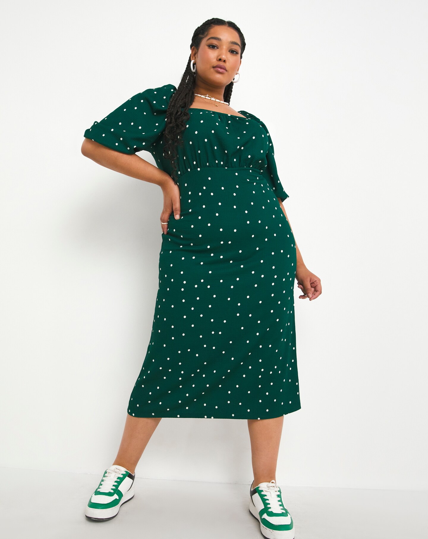 Spot Long Sleeve Milkmaid Midi Dress 