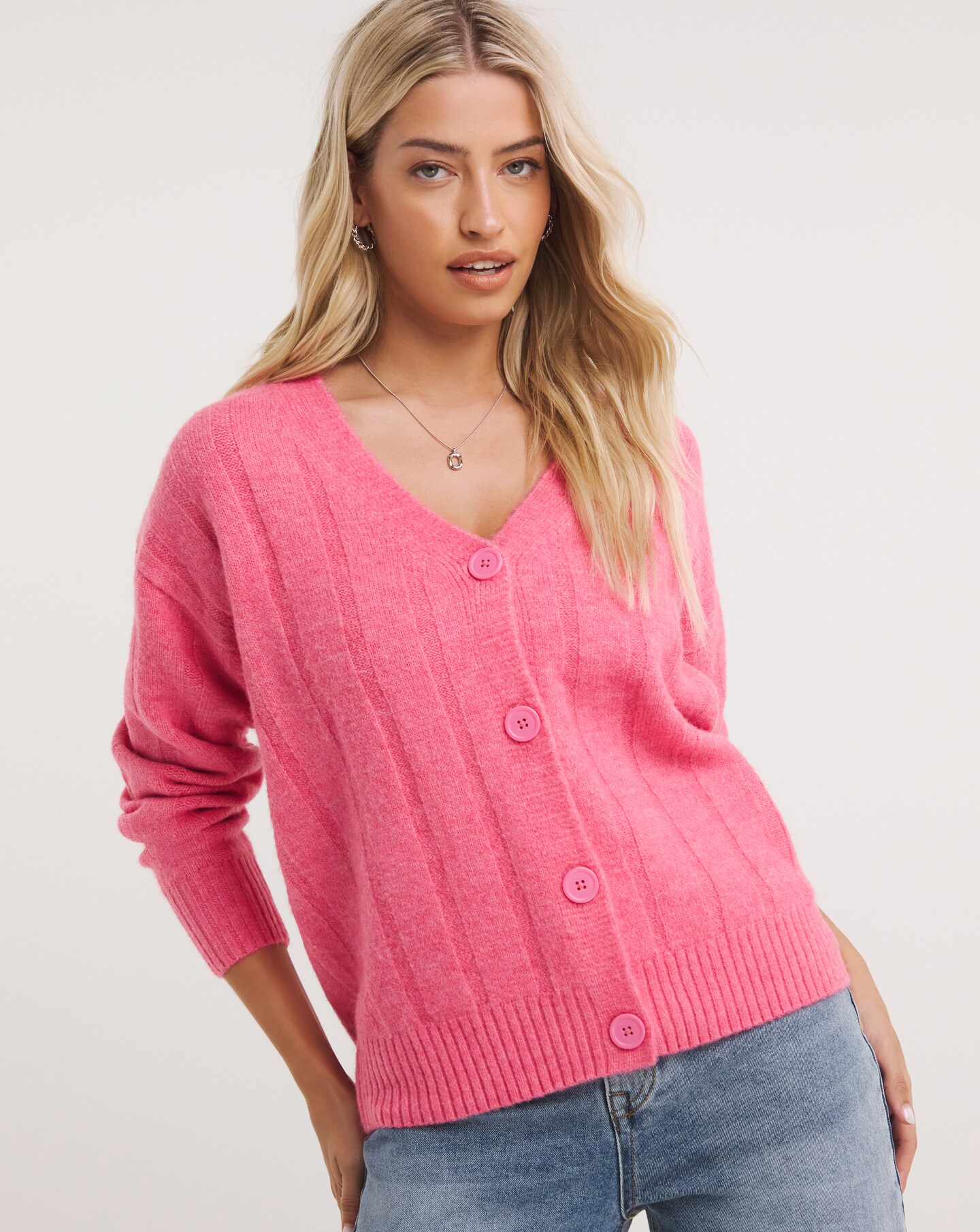 Pink Wide Neck V Neck Cardigan | Simply Be