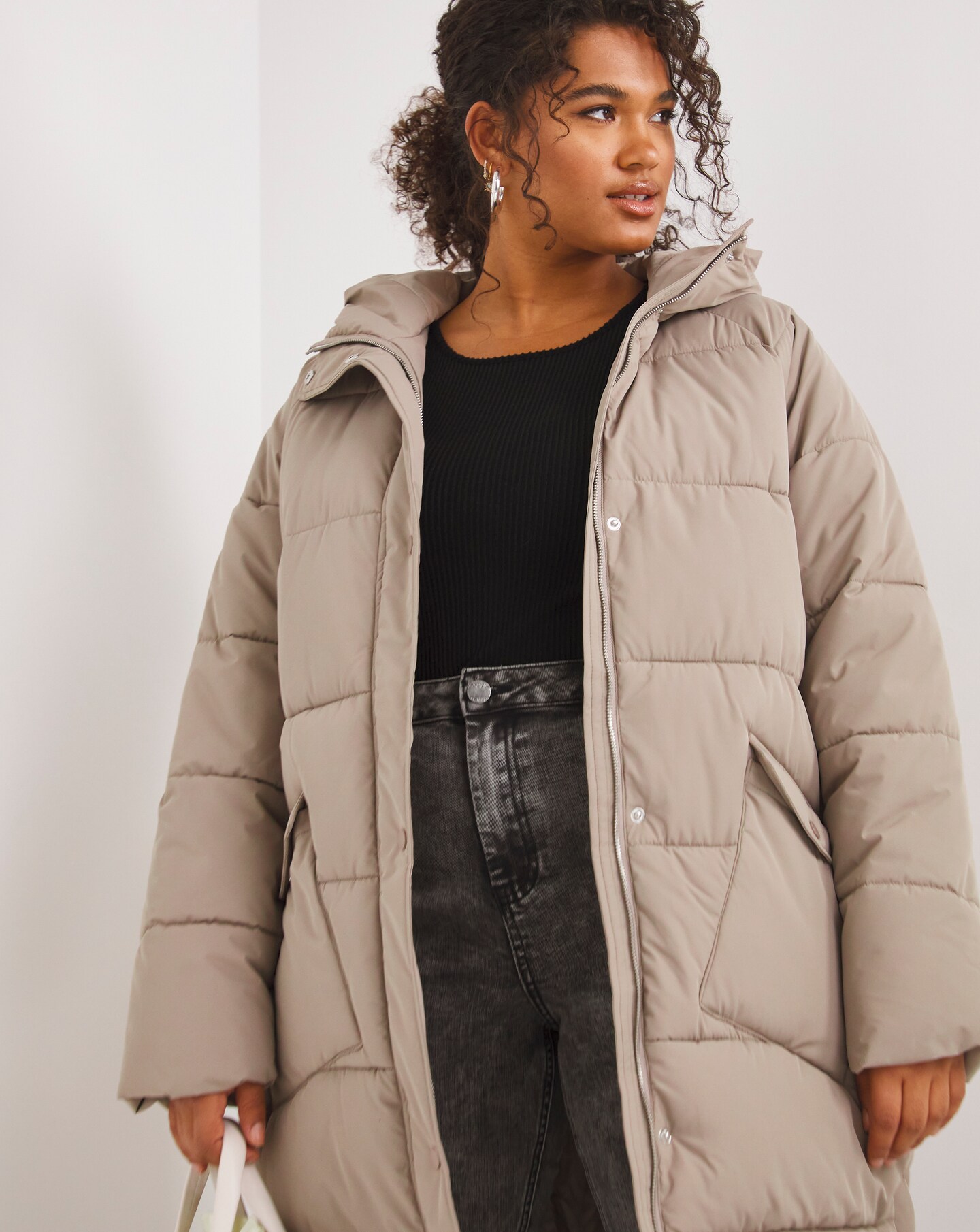Taupe Padded Long Puffer Duvet Coat Simply Be