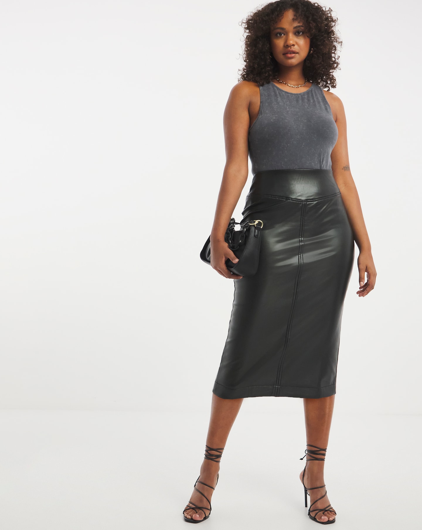 leather look pencil skirt grey
