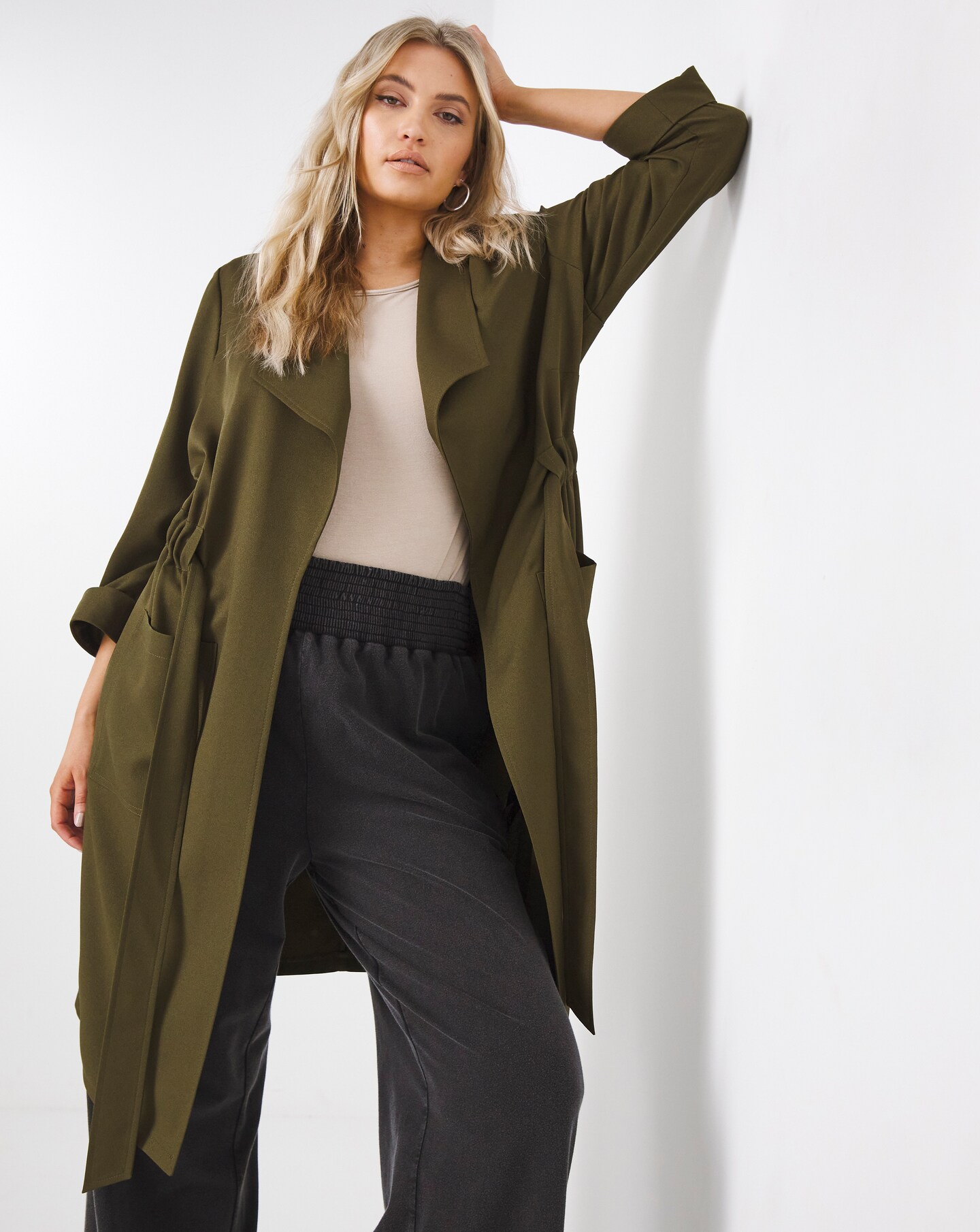 Soft Khaki Trench Waterfall Jacket 
